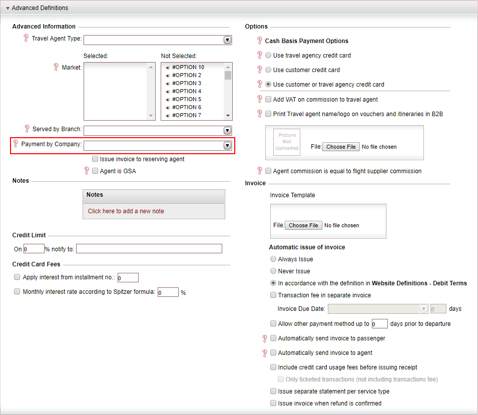 Attaching a separate paying company to a travel agent/corporate client